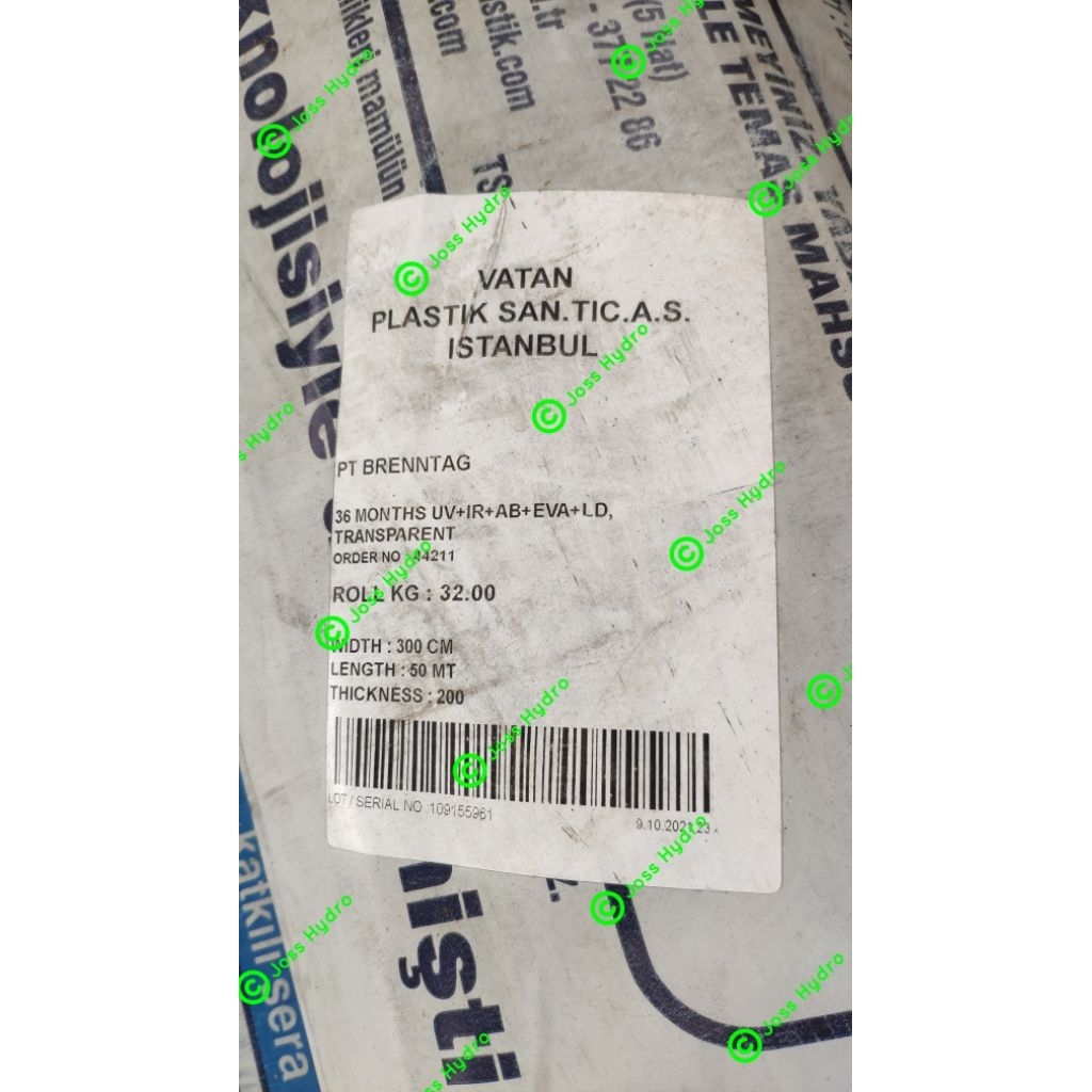 Plastik UV Vatan rol - 3 x 50mtr