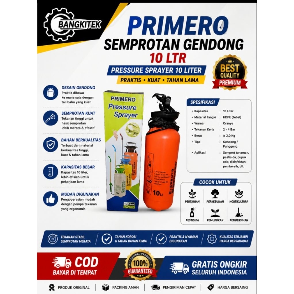 Semprotan Gendong 10 liter PRIMERO/Pressure Sprayer 10 Ltr PRIMERO/Semprotan Sprayer 10 ltr PRIMERO 