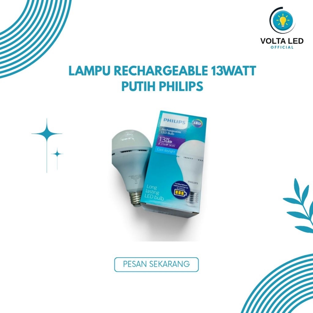 Lampu LED Bulb Rechargeable 13Watt Putih Philips