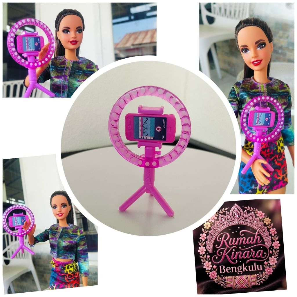 Set Miniatur Lampu Ring Lighting plus HP Konten Barbie Doll Original Mattel