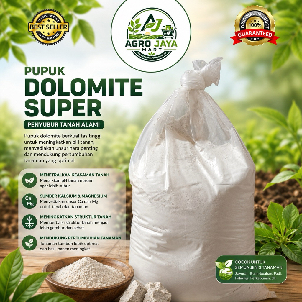 PUPUK KAPUR PERTANIAN KAPTAN DOLOMIT DOLOMITE KEBOMAS REPACK 1 KG
