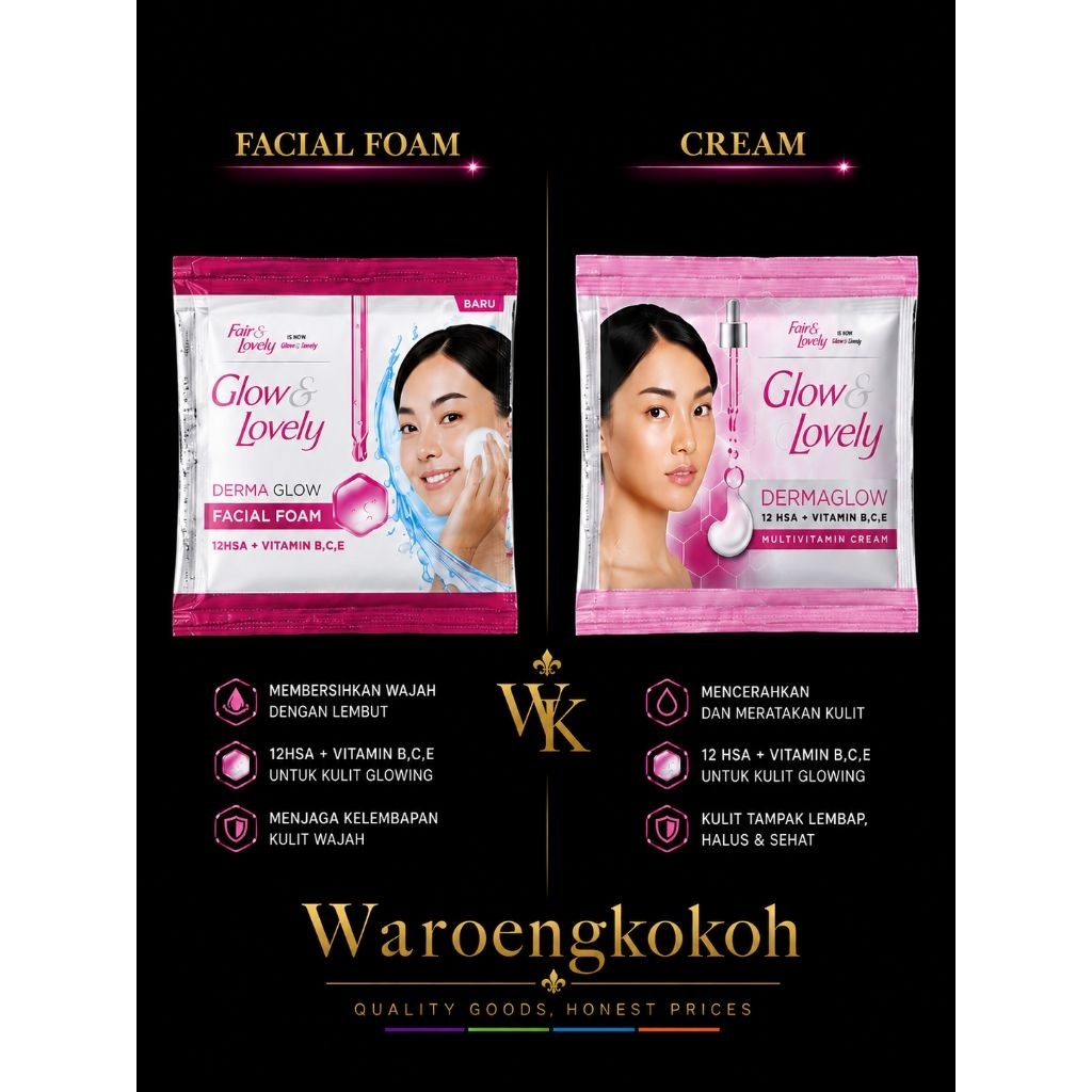 fair lovely glow &lovely cream sachet & Glow & lovely facial foam sachet  1pcs