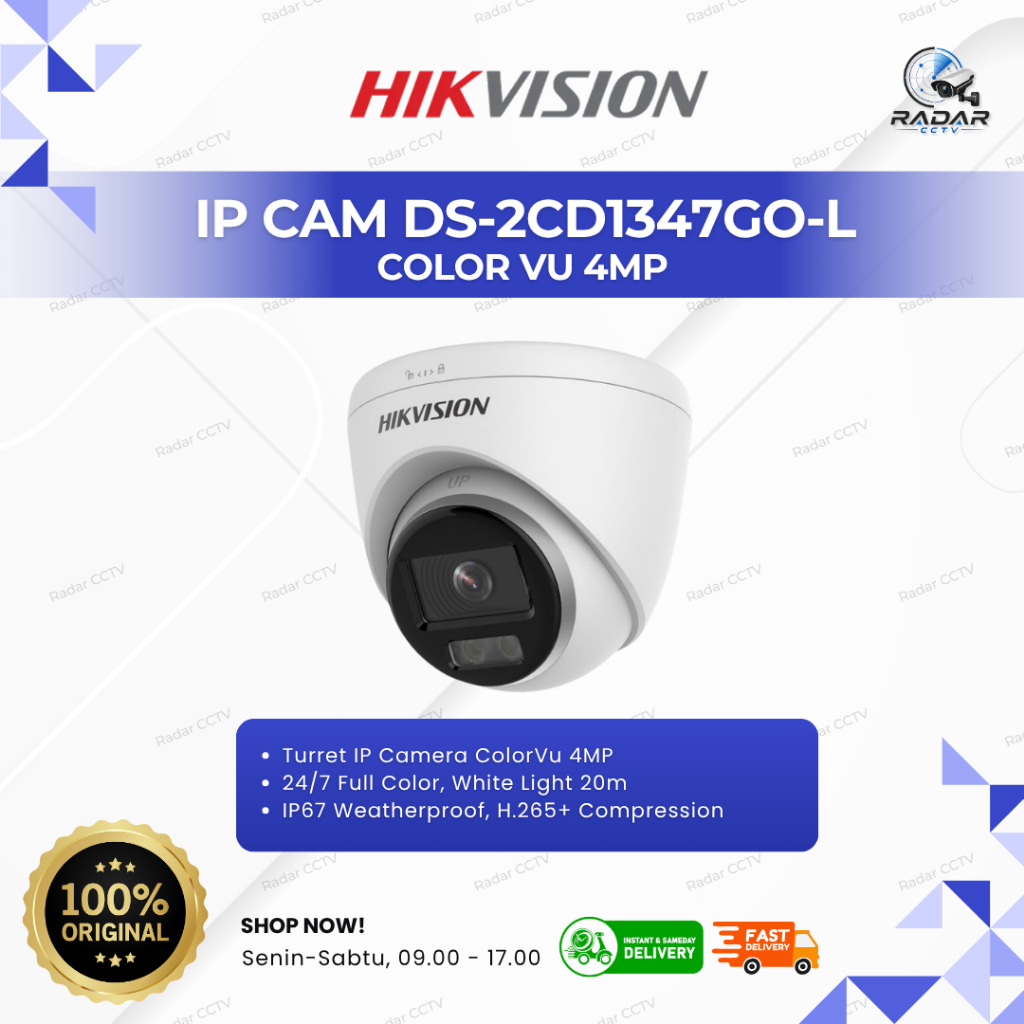 IP CAMERA HIKVISION DS-2CD1347G0-L IP Camera Hikvision 4MP ColorVu Fixed Turret Outdoor