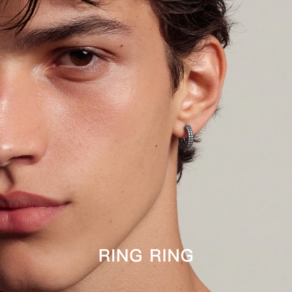 RINGRING Giwang Berlian Hitam Gothik Anting Aksesoris Telinga Tindik Telinga Baja Titanium Pria