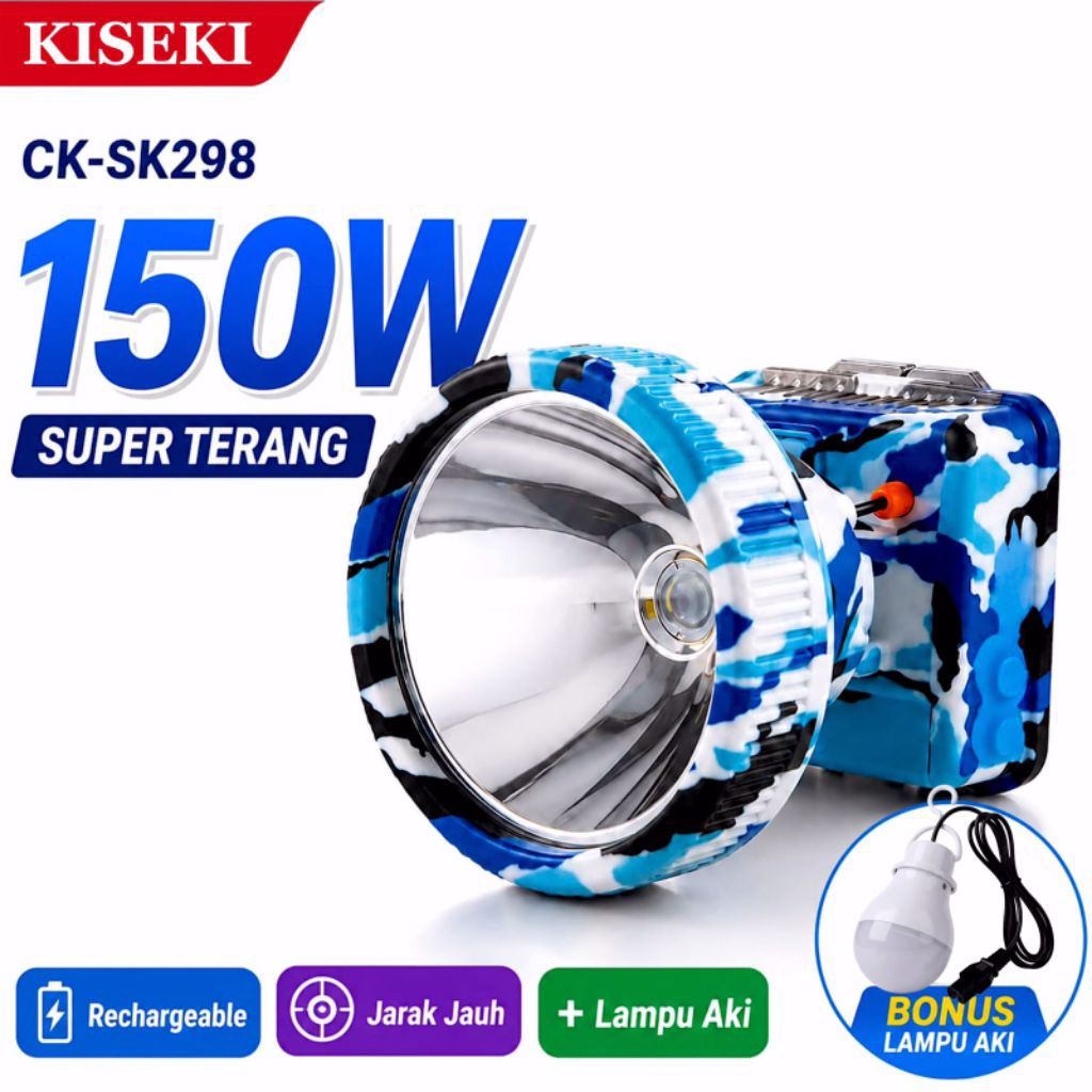 Headlamp Cas KISEKI CK-SK298 150W Senter Kepala LED Super Terang Rechargeable + Lampu Aki