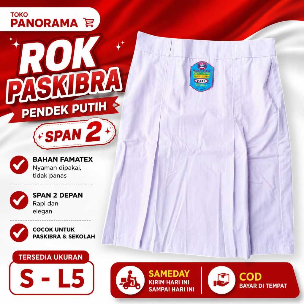 Rok Paskibra Putih PENDEK SPAN 2 Belah Depan SMP Famatex