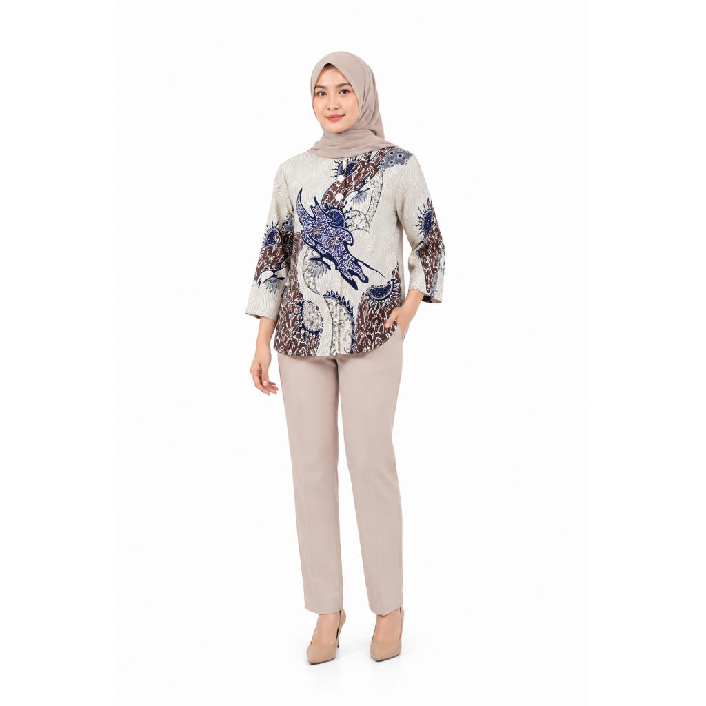 Batik Blus Najib Cream Biru