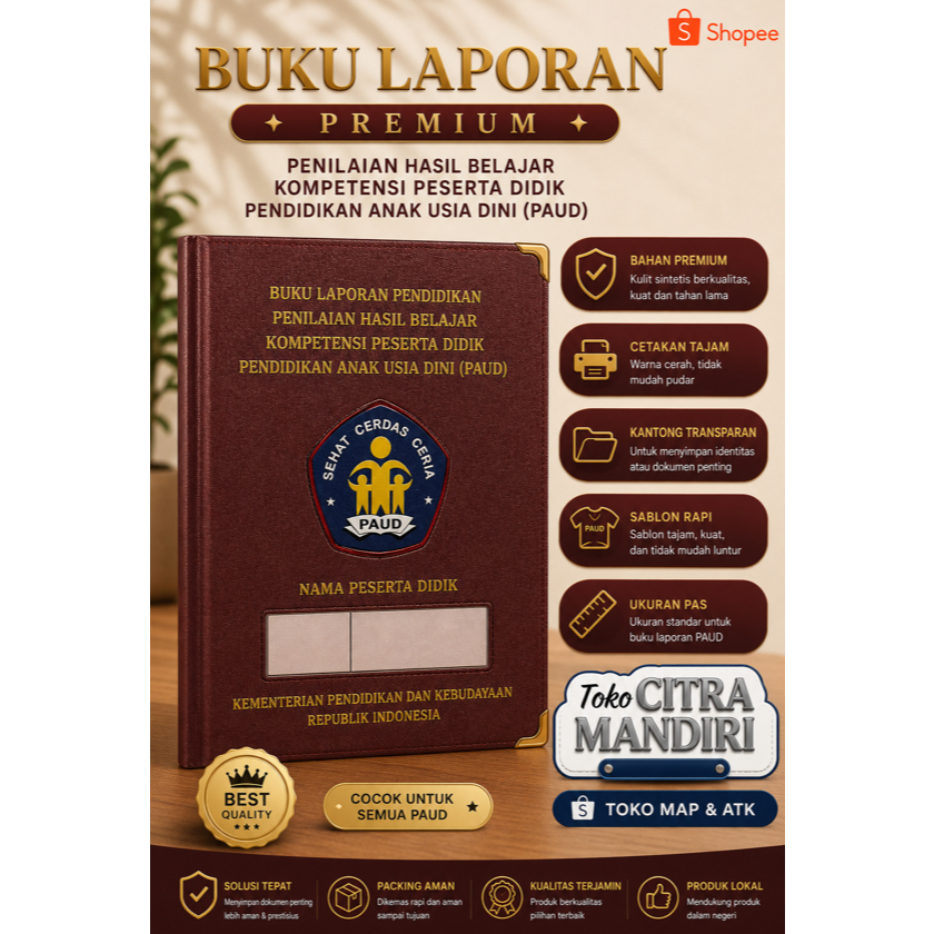 Map Sampul Rapor Desain Nasional Jenjang PAUD | Sablon Hot-press Tidak Timbul | Ukuran F4 | Kantong 