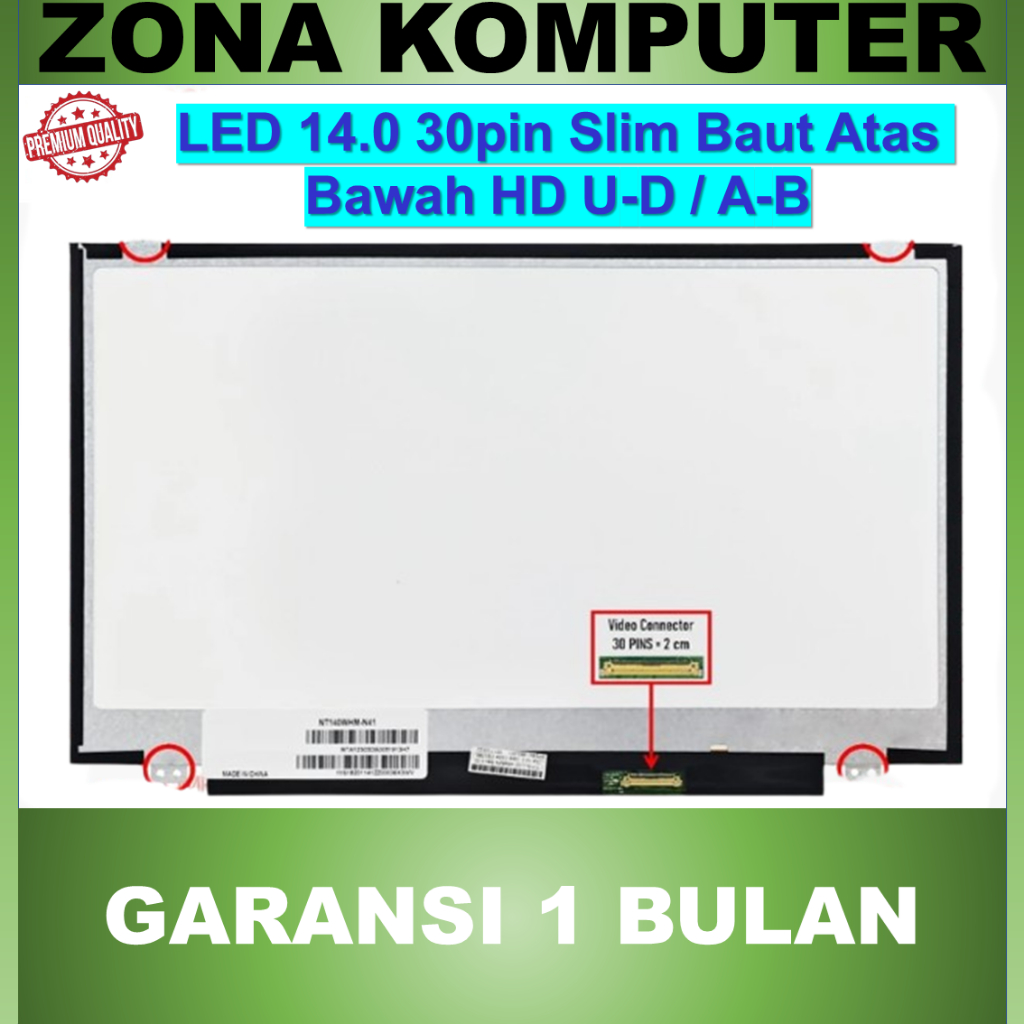 Lcd Led Asus 14 Inch Slim 30 Pin Hd Baut Atas Bawah Ab / Up Down U-D