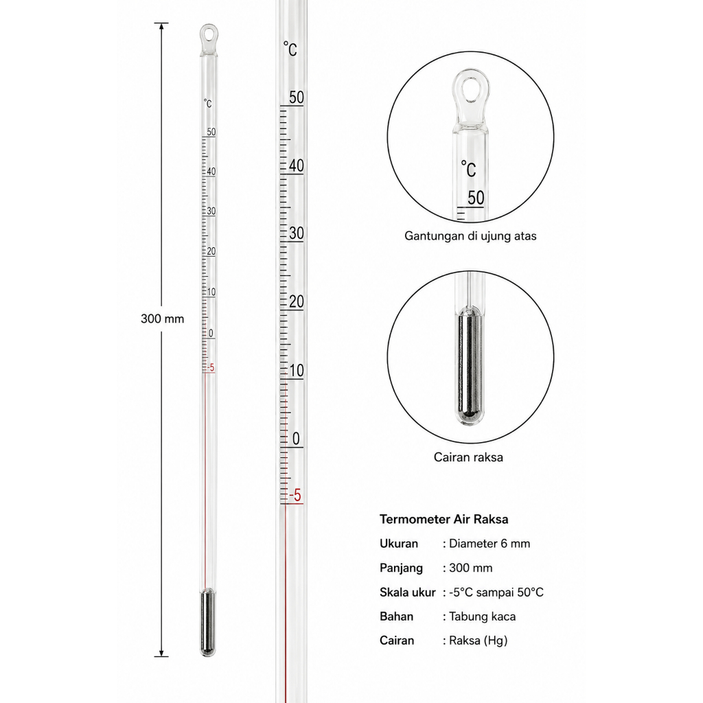 Termometer Air Raksa -5°C - 50°C