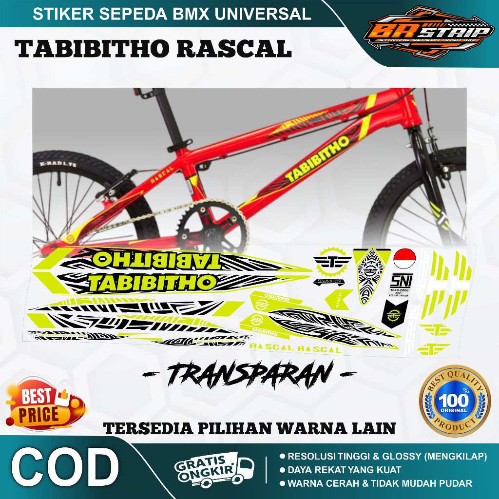 (COD) stiker transparan striping sepeda tabibitho rascal BMX 18 20 glossy lentur anti air