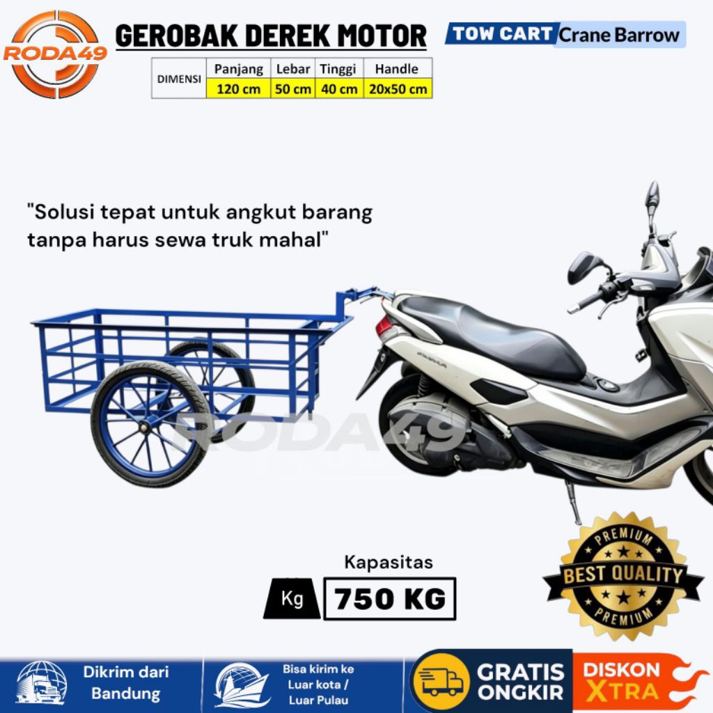 Gerobak derek motor / Gerobak Serbaguna ukuran 120x50x40cm