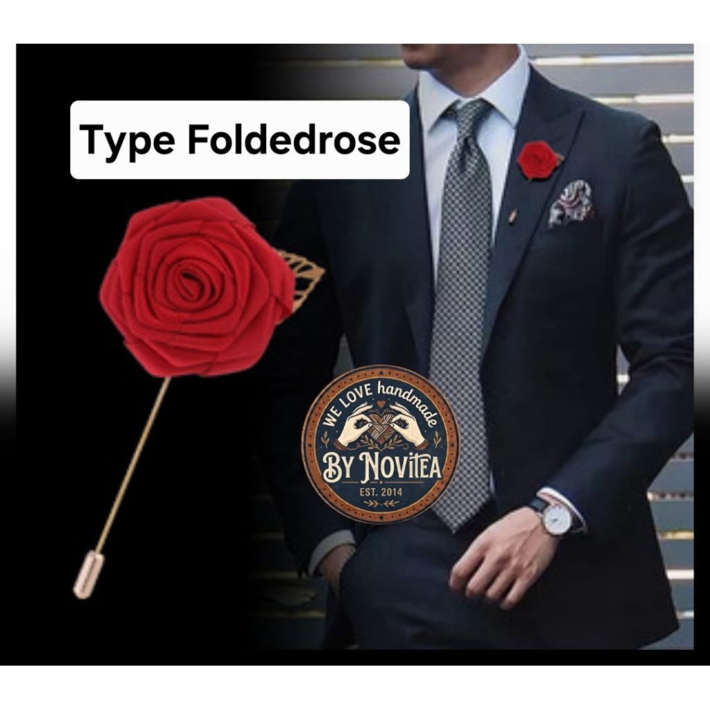 Novitea Handmade | Rosen Lapel pin Jas Pria Premium / Bros Bunga Mawar Kain Corsage / Boutonniere La