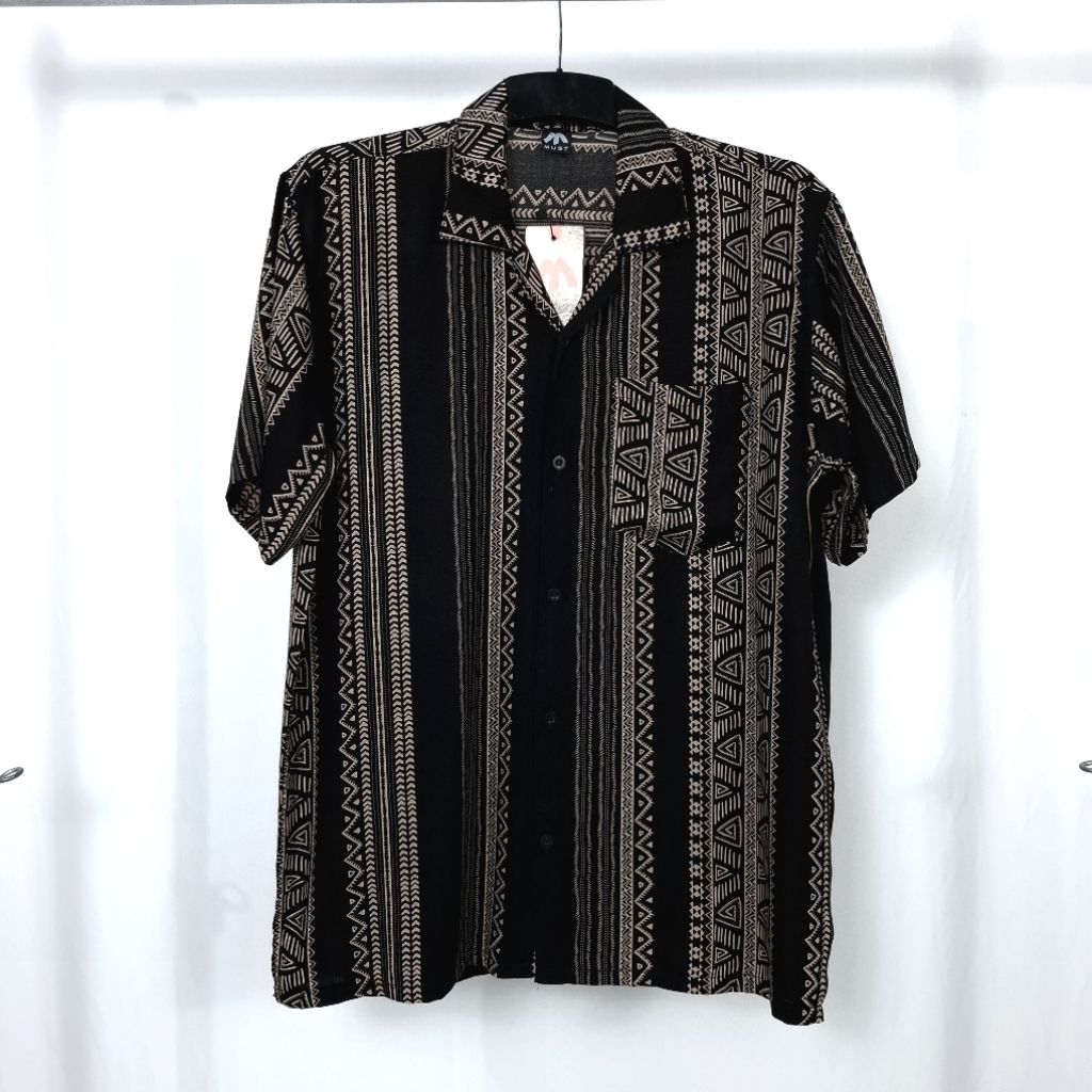MUST Kemeja Pantai Printing Pria Wanita Motif Abstrak Vintage Casual Shirt Lengan Pendek Kekinian