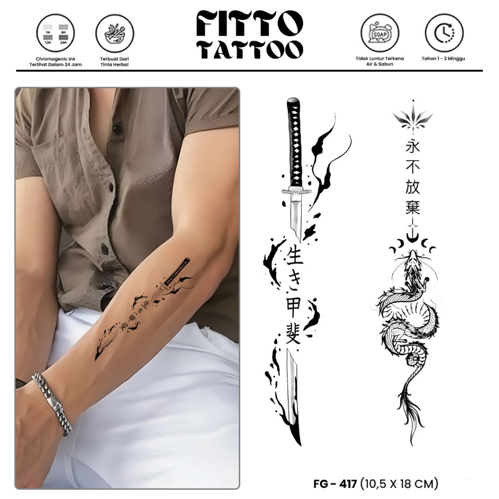 Tatto Temporary Samurai Dragon Koi Tato Temporer Fruit Ink Japanese Aesthetic Waterproof