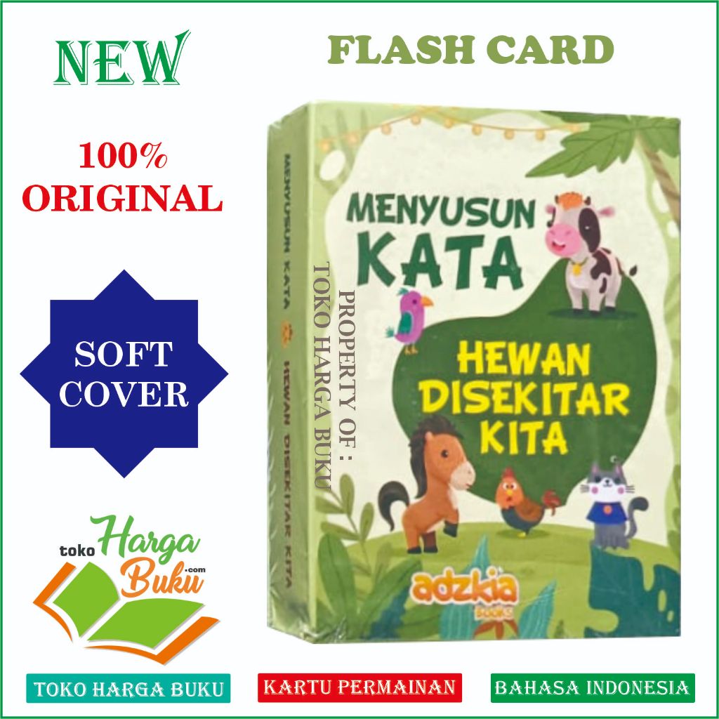 Foto Flash Card Menyusun Kata Hewan DIsekitar Kita Kartu Permainan Anak FULL COLOR - Adzkia Books