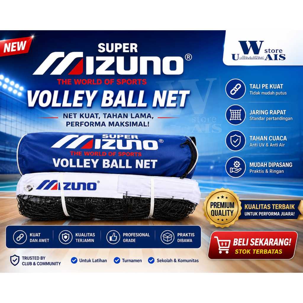 Net Jaring Voli Mizuno Super Sling Baja Voly Volley Standard Lapangan voli Bahan Tebal