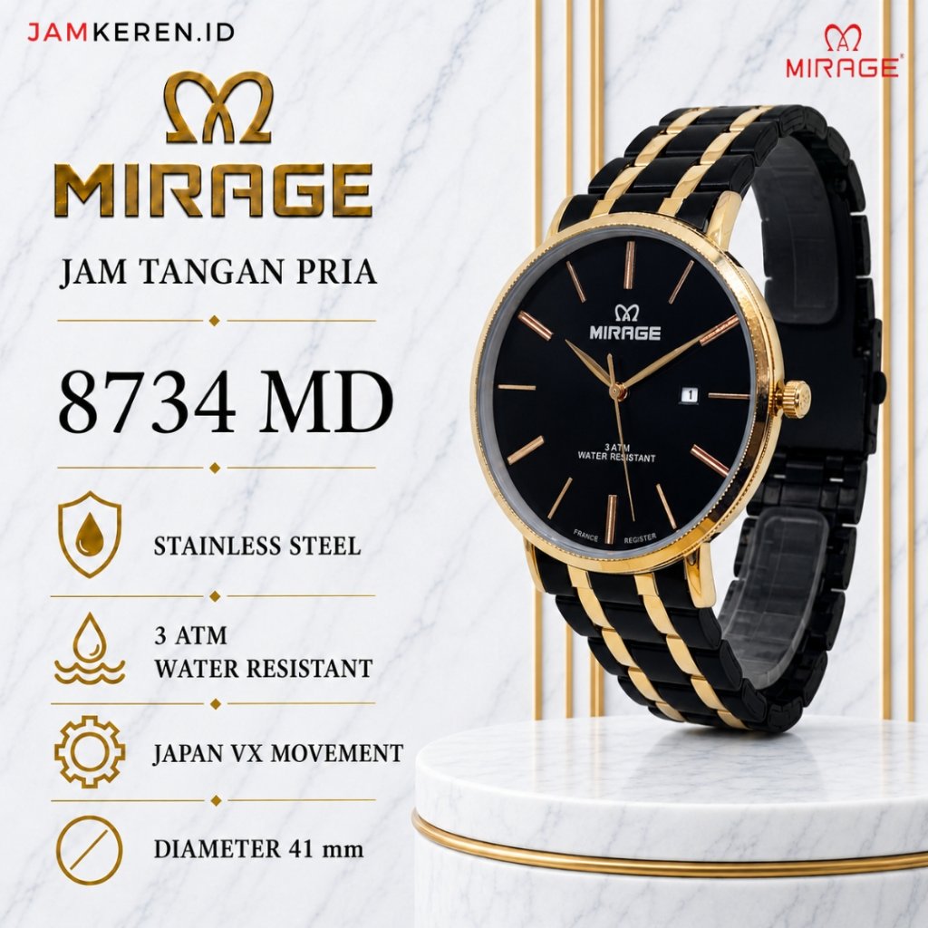 Jam Tangan | Jam Tangan Pria Original 100% | Mirage 8734 M Stainless Tipis Anti Air Original Bergara