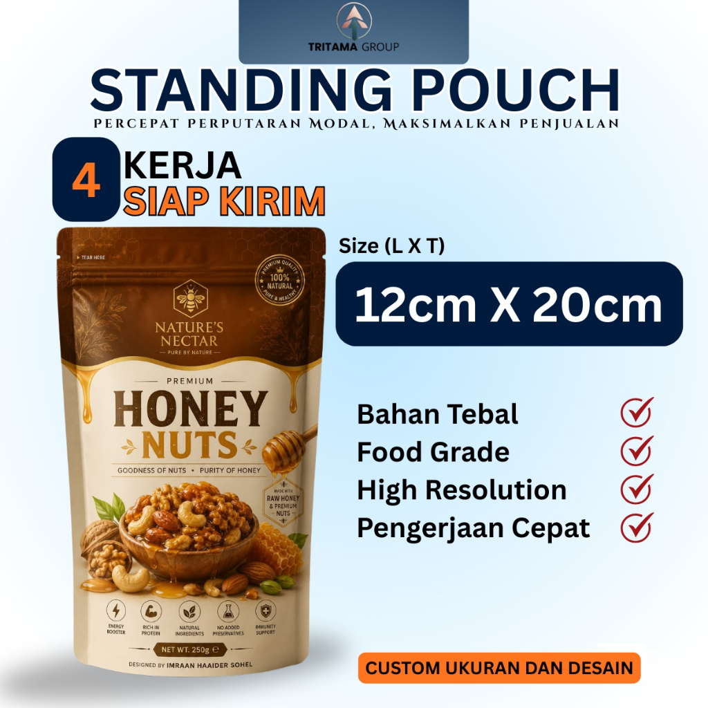 Tritama Packaging - Standing Pouch Full Printing Ukuran 12x20cm Custom Kemasan Snack Powder Tercepat