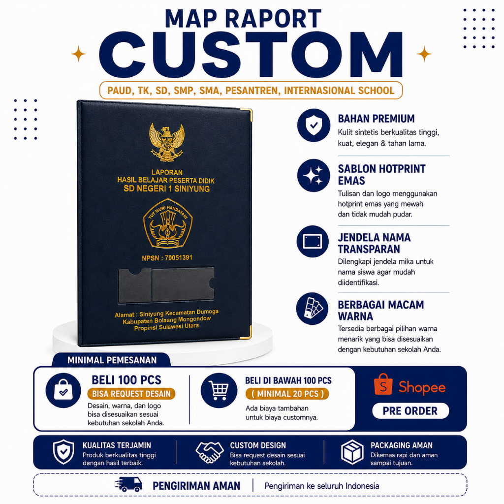 (Siku Lidi) Map Raport Ijazah Sekolah Custom Map Custom Logo Sekolah hotprint emboss