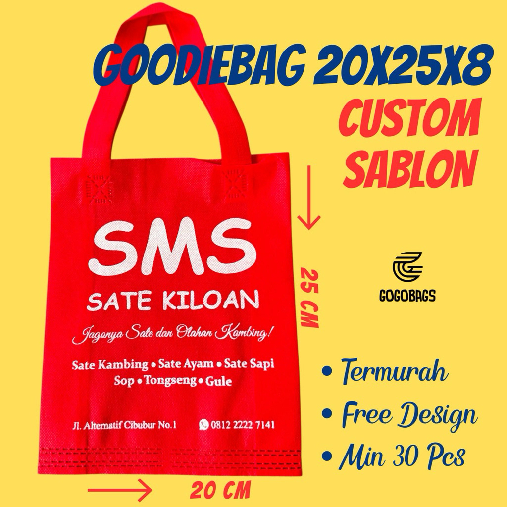 Tas Spunbond Custom Sablon 20x25x8 Tas Kain Spunbond Berbahan Tebal Ukuran 20x25