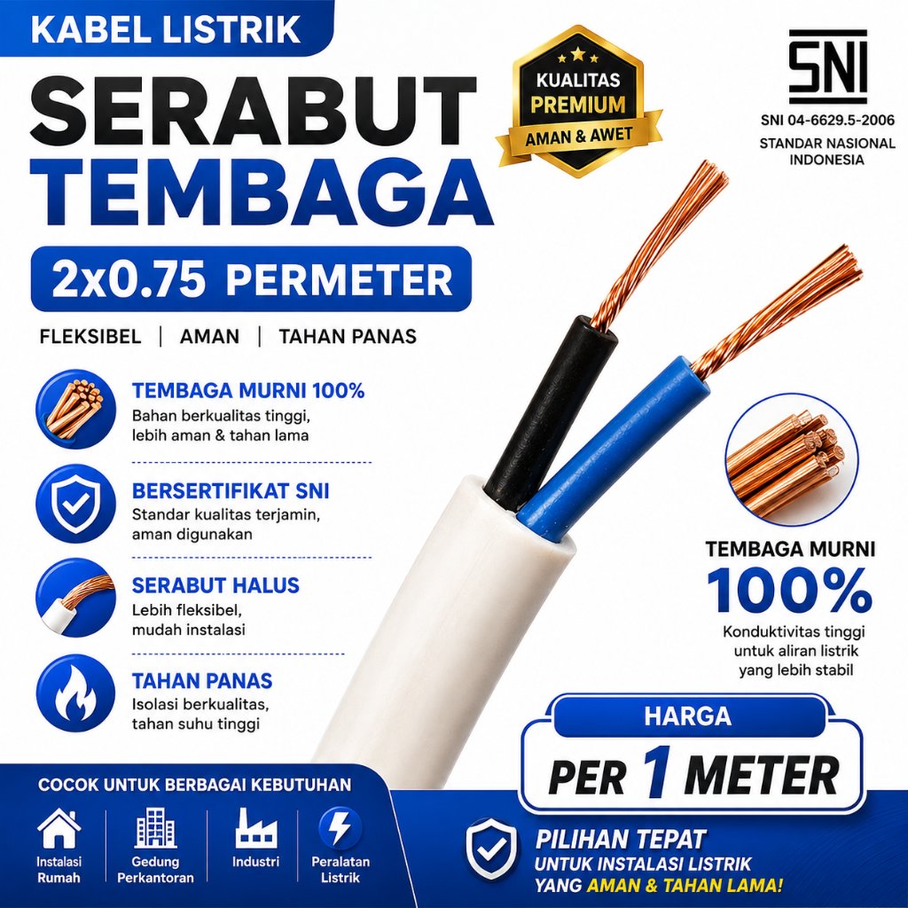CULION Kabel Listrik Serabut Tembaga Murni 2x0.75 mm Permeter SNI