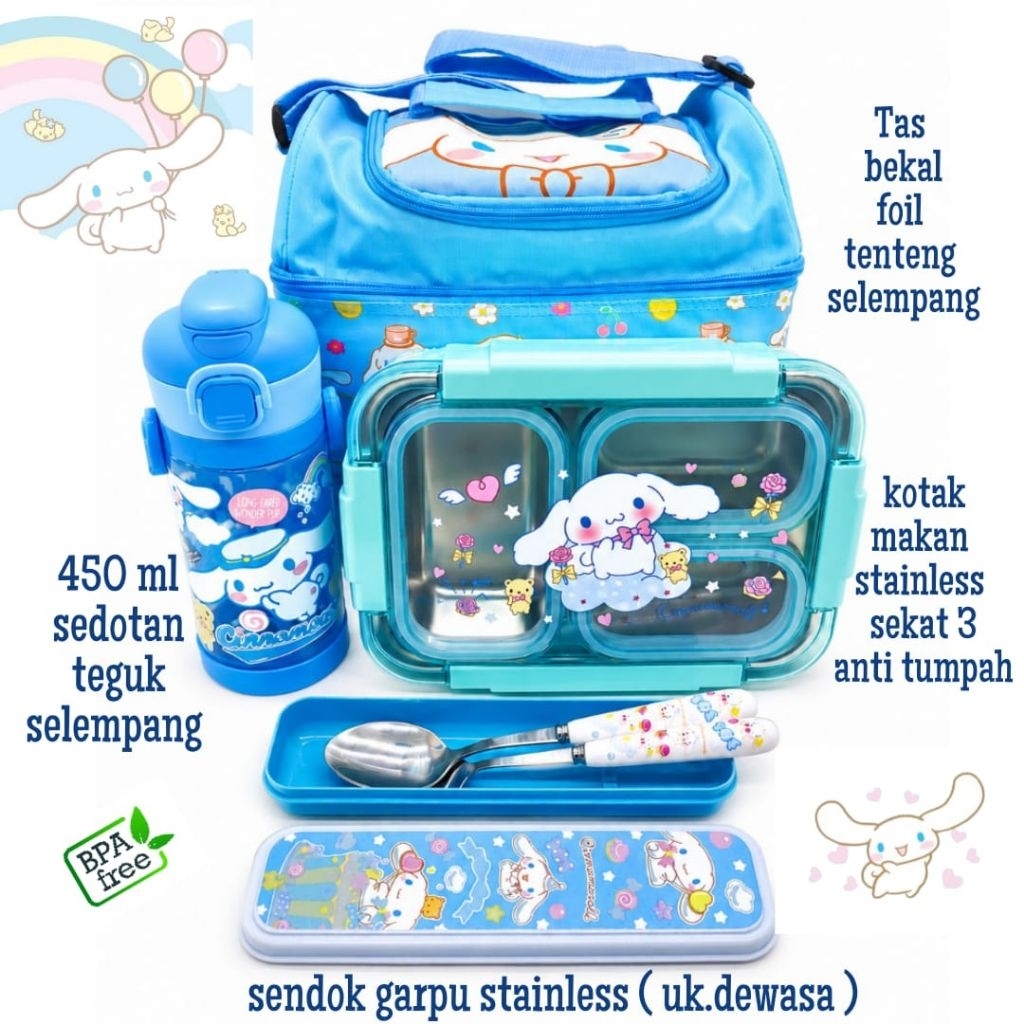 set bekal kotak makan cinnamoroll stainless