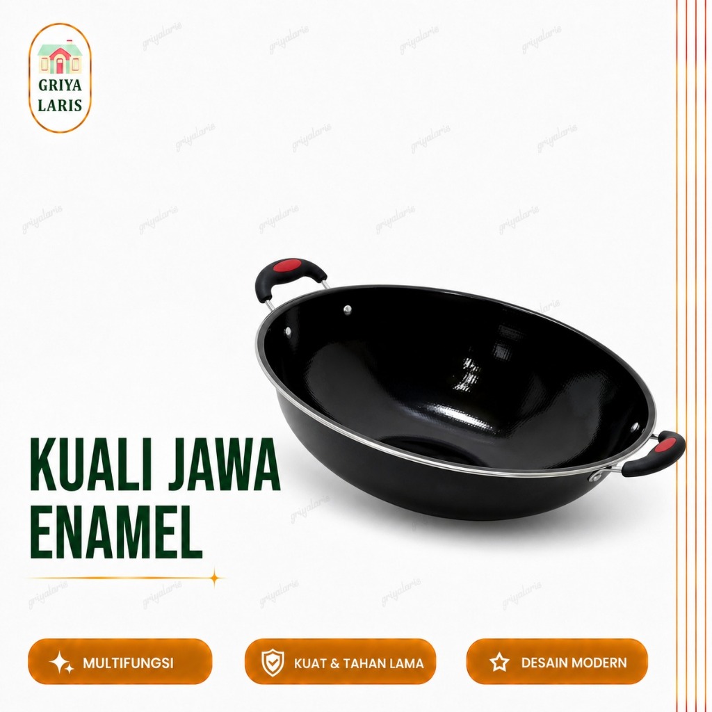 Shenar Penggorengan/Wajan/Kuali/Panci Stainless/Panci Kukus/ Panci Enamel Anti Gores - ENAMEL KUALI 