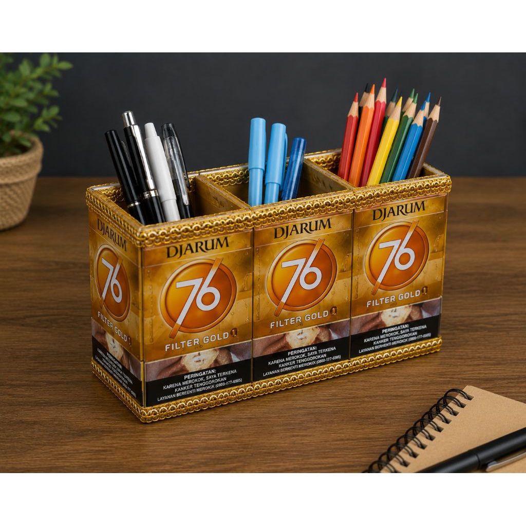 Kotak Pensil Unik Handmade dari Bungkus Rokok 76 & Kardus – Organizer Meja Multifungsi