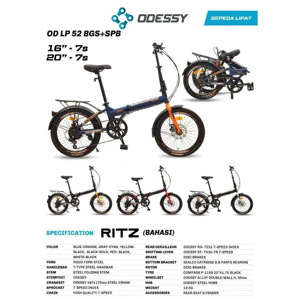 INSTANT - Sepeda Lipat ODESSY RITZ 52 / ODESSY PHYTON UKURAN 16 & 20 Inch Terbaru 7 Speed Rem Cakram