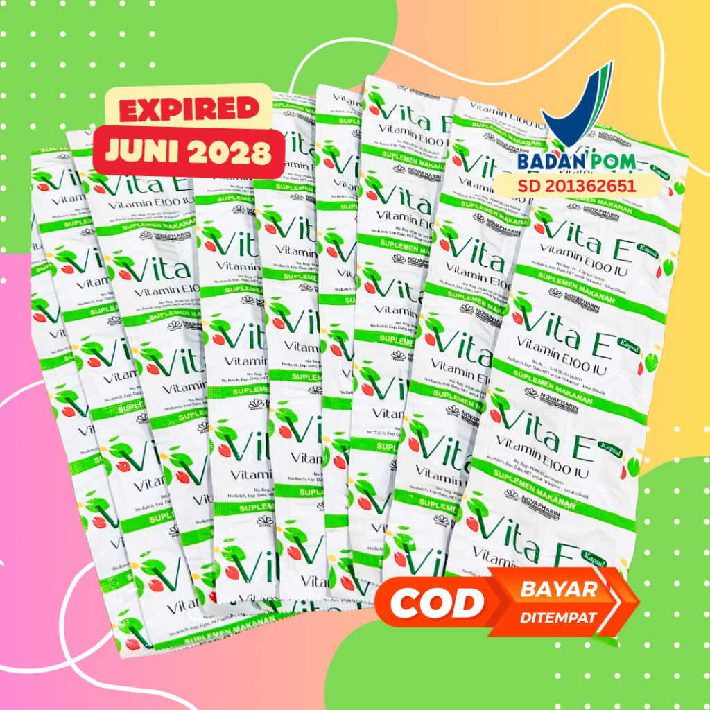 VITA E ECERAN 1 strip ( 10 KAPLET ) / Vitamin E 100 IU / Suplemen Kesehatan Kulit / NOVAPHARIN NAtur