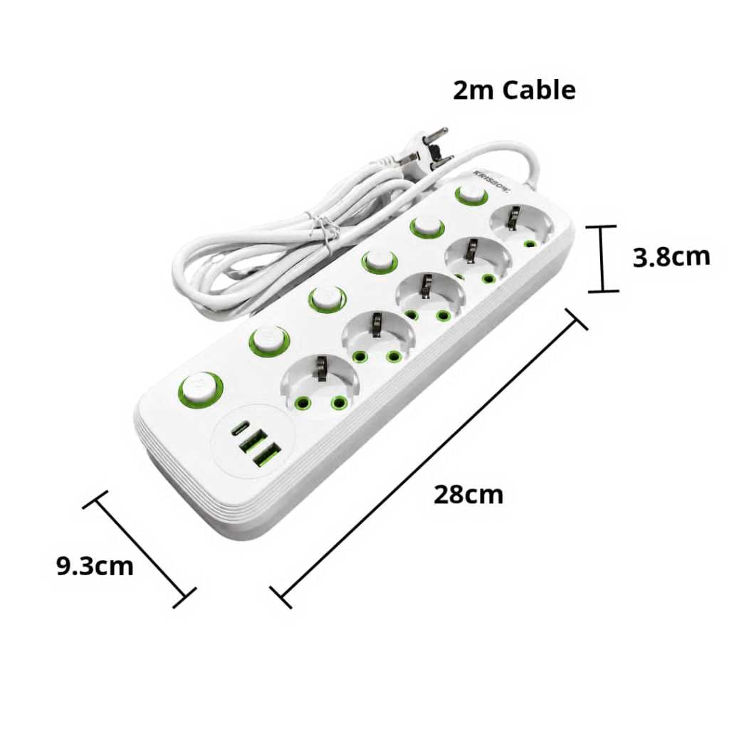Stop Kontak Kabel 2m USB Power 2500W Socket Plug Saklar On/Off