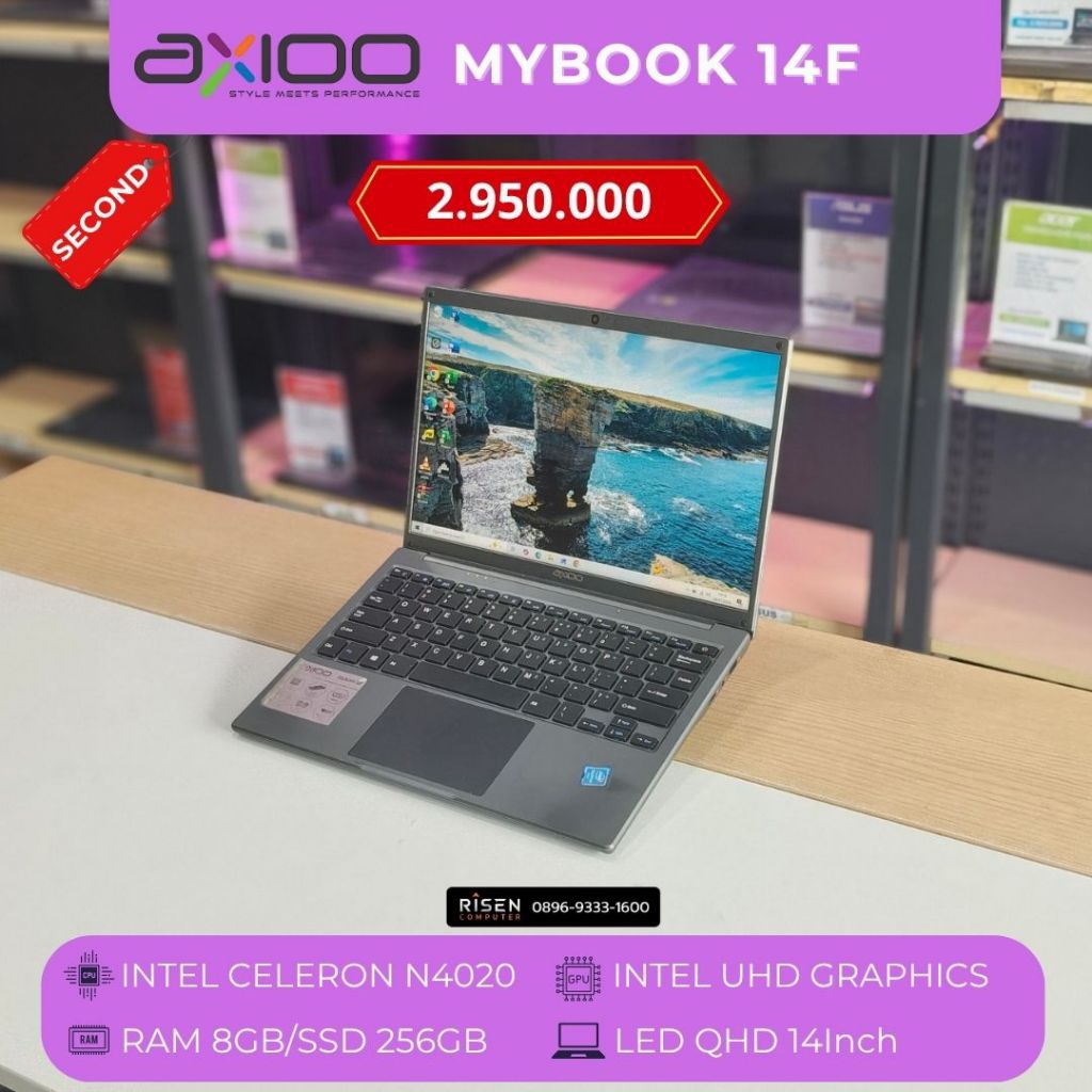 AXIOO MYBOOK 14F INTEL CELERON N4020 RAM 8GB SSD 256GB QHD 14Inch Notebook Second Bekas Laptop