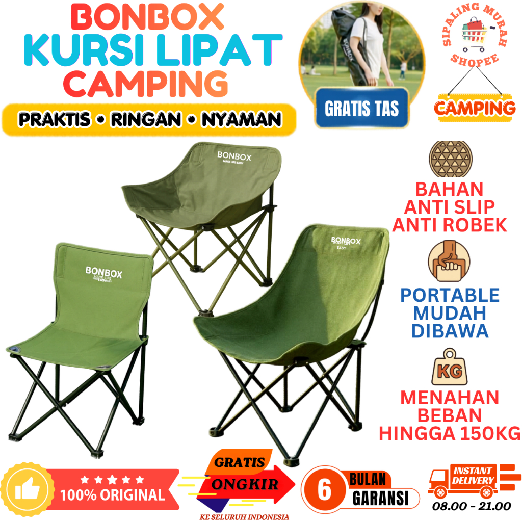 BONBOX Homeliving - Kursi Lipat Meja Lipat Camping Kuat Kokoh Kursi Lipat Outdoor Portable Kursi Gun