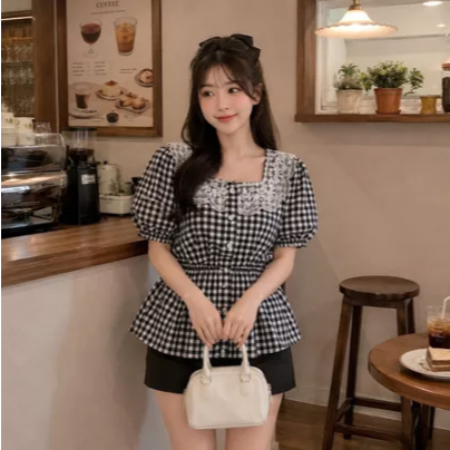 THEA Top Lace Square Neck Korean Look