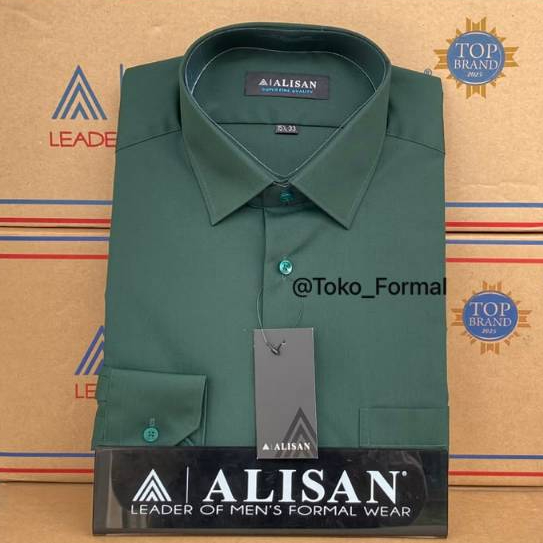 Kemeja Alisan Polos Hijau Botol Reguler Panjang Original 100%