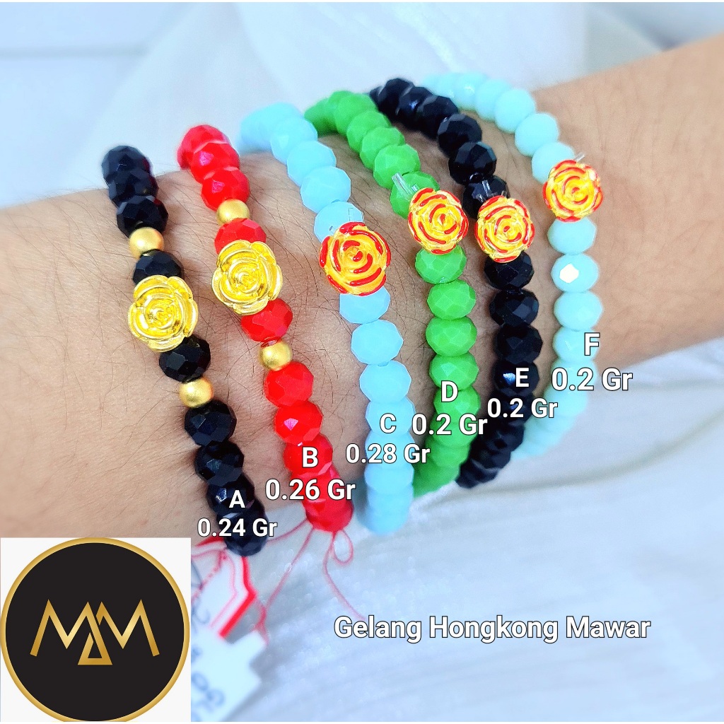 Gelang Hongkong Charm Mawar Kadar 999.9 Emas 24