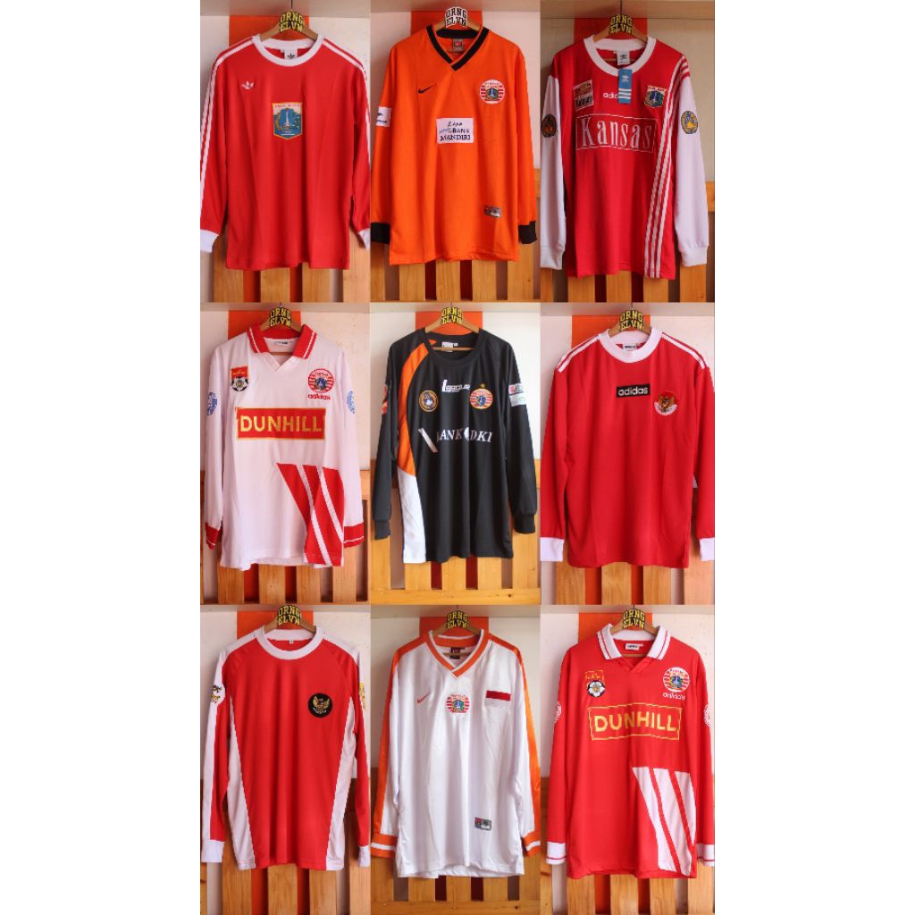 Jersey Bola Persija Retro Longslevee: Timnas 2000, DUNHILL Putih,1972,1985, 2001, 2002, 2009 (Reprod