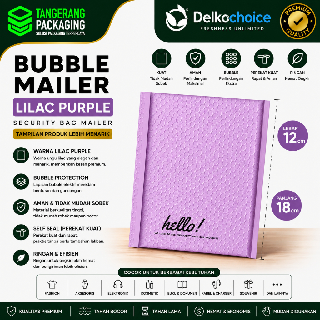 Amplop Bubble Lilac Purple 12x18 Rusfet Bubble Mailer Murah