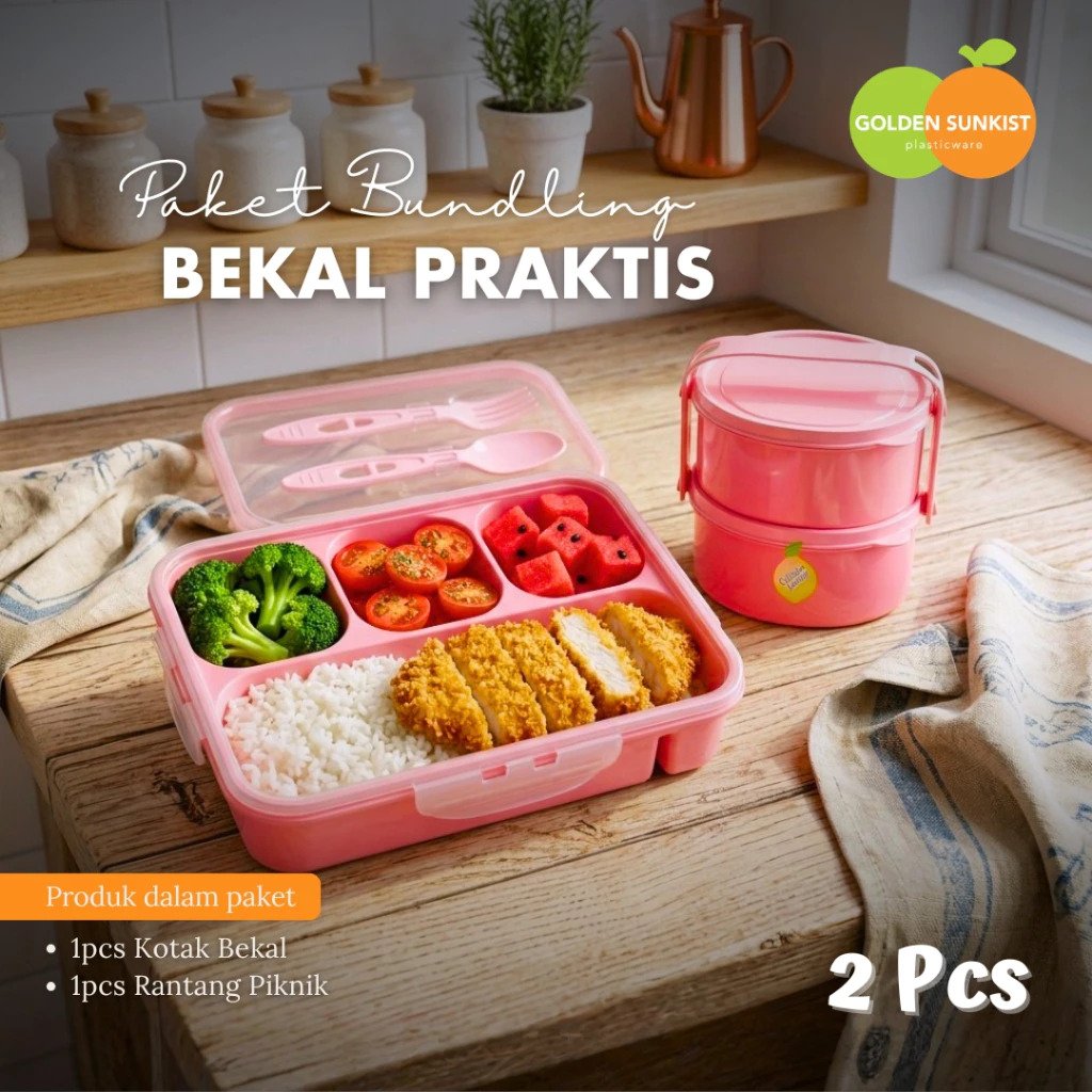 Mulya Jaya Set 2Pcs Kotak Bekal Anak Rantang Piknik Golden Sunkist