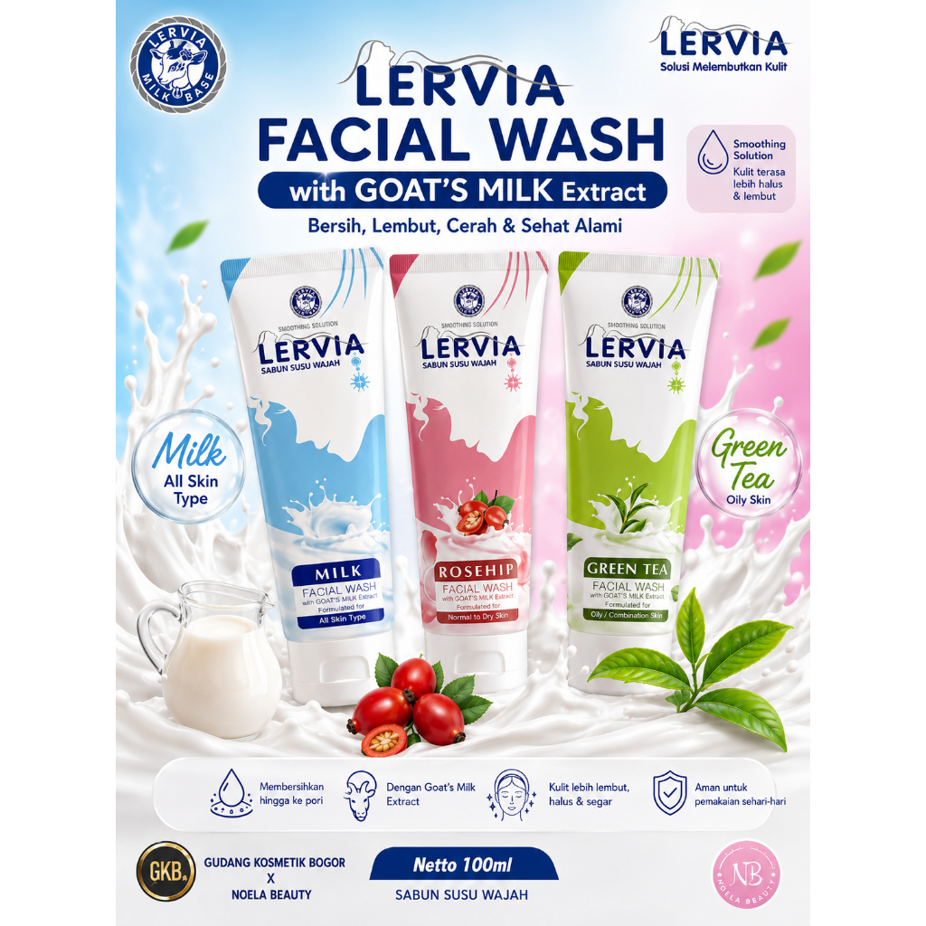 Lervia Facial Wash with Goat Milk Extract Green Tea Rosehip 1 tube 100g