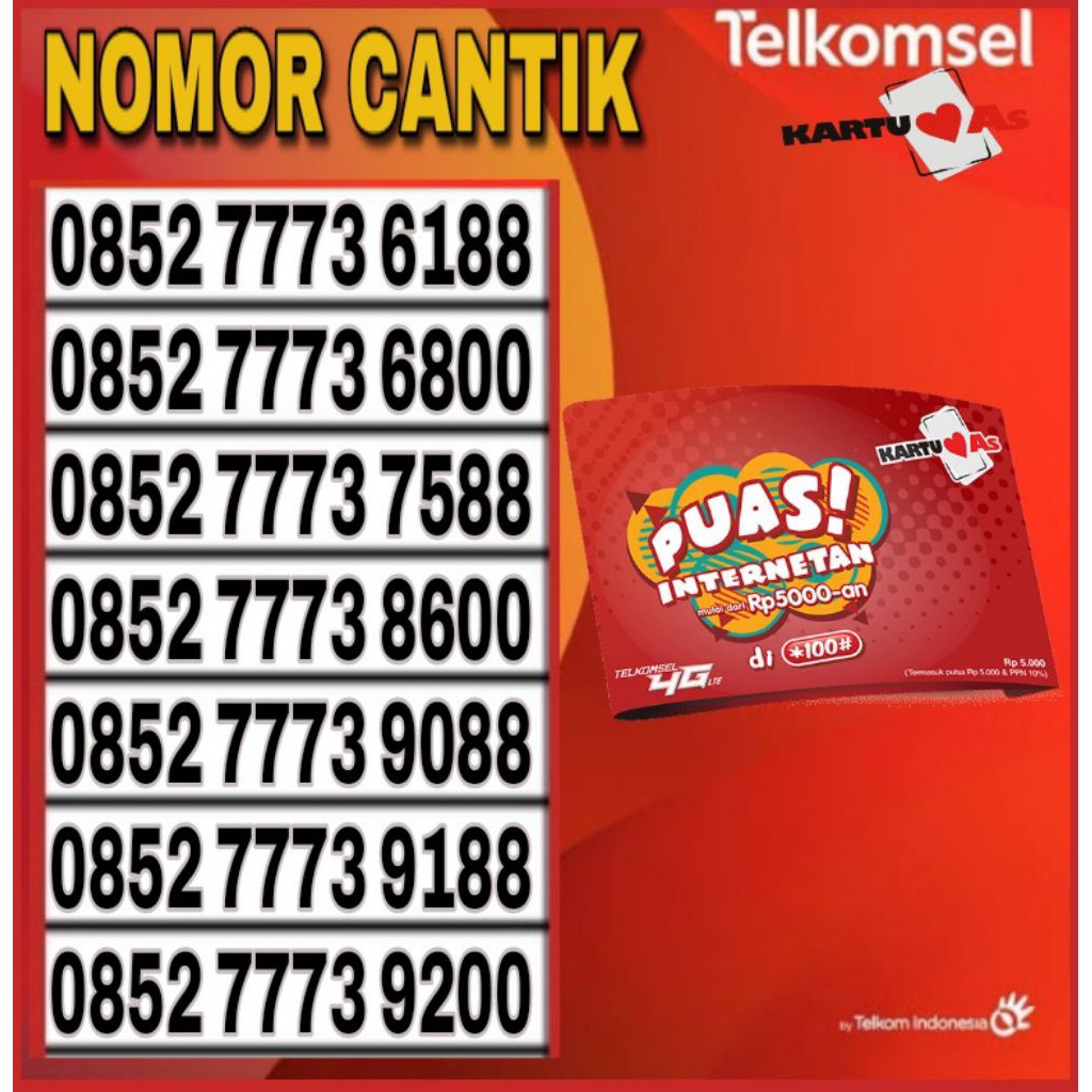 NOMOR CANTIK TELKOMSEL AS 4G 777 - O852 7773