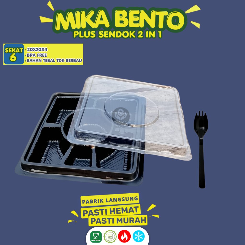 Mika Bento Sekat 6 Plus sendok 2 In 1 Kotak Bento (Isi 5 Pcs-MKB6)
