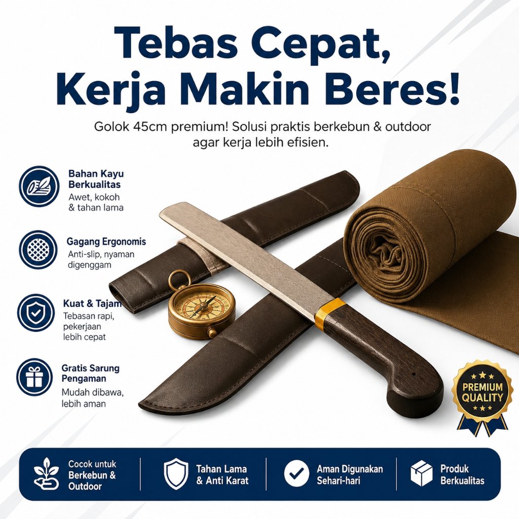 Golok Mainan  Kayu Latihan Silat 45cm Pedang Kayu Pencak Silat Kuat Awet Gagang Nyaman Tidak Tajam