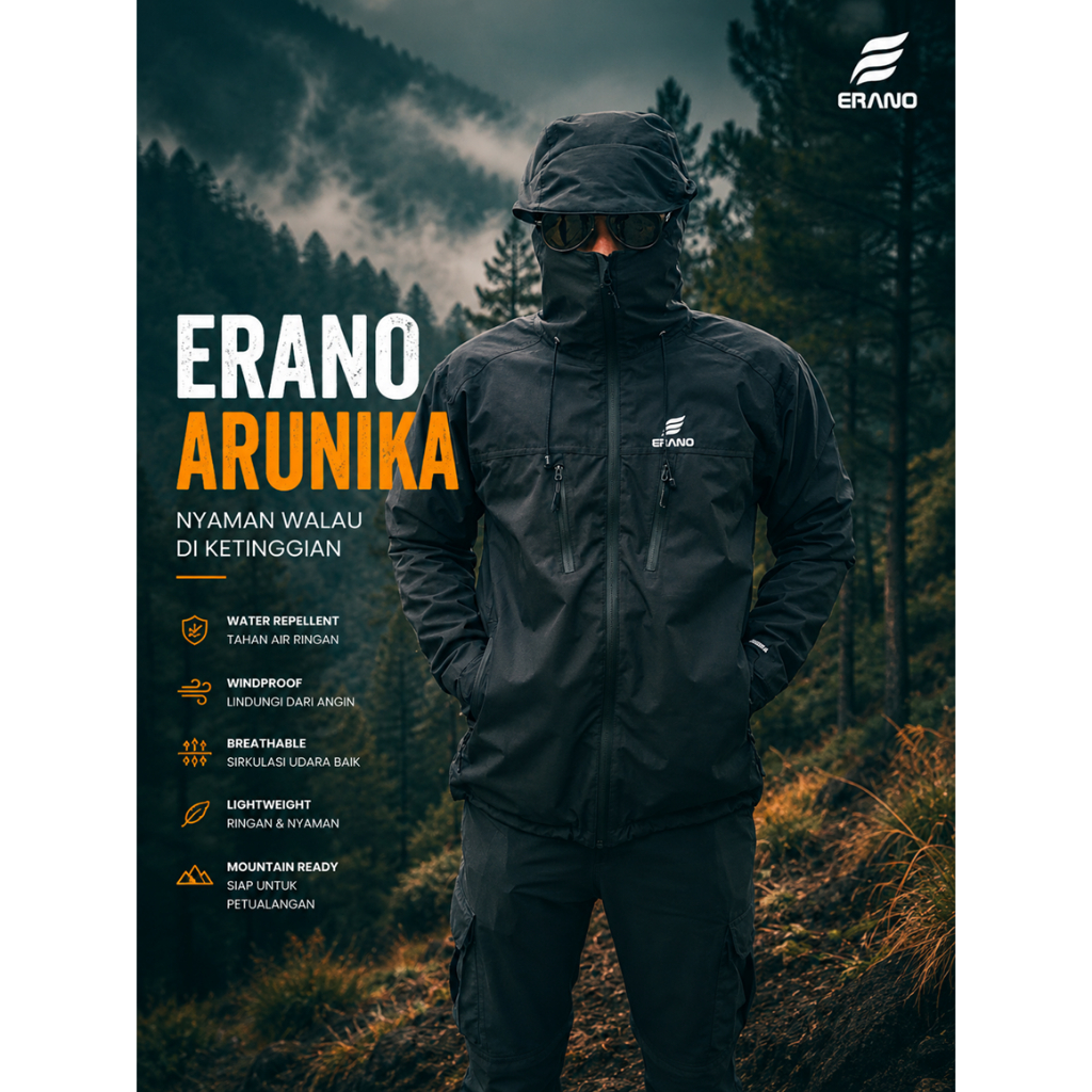 Erano Arunika - Jaket Gunung Gorpcore Waterproof Pria Wanita  - Jaket Anti Air Inner Polar windproof