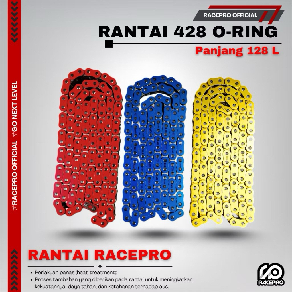 Rantai Motor 428 O-RING Gold Biru Merah Rantai Racepro Rante O-RING 428 Rantai 428 Rante 428 O-Ring 