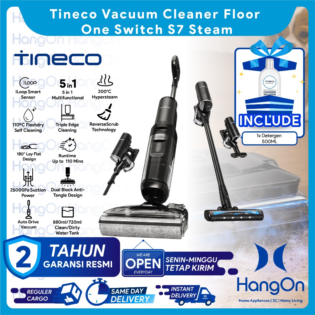 Tineco Floor One Switch S7 Steam Wet and Dry Cordless Stick Vacuum Cleaner and Floor Washer 25kPa 20