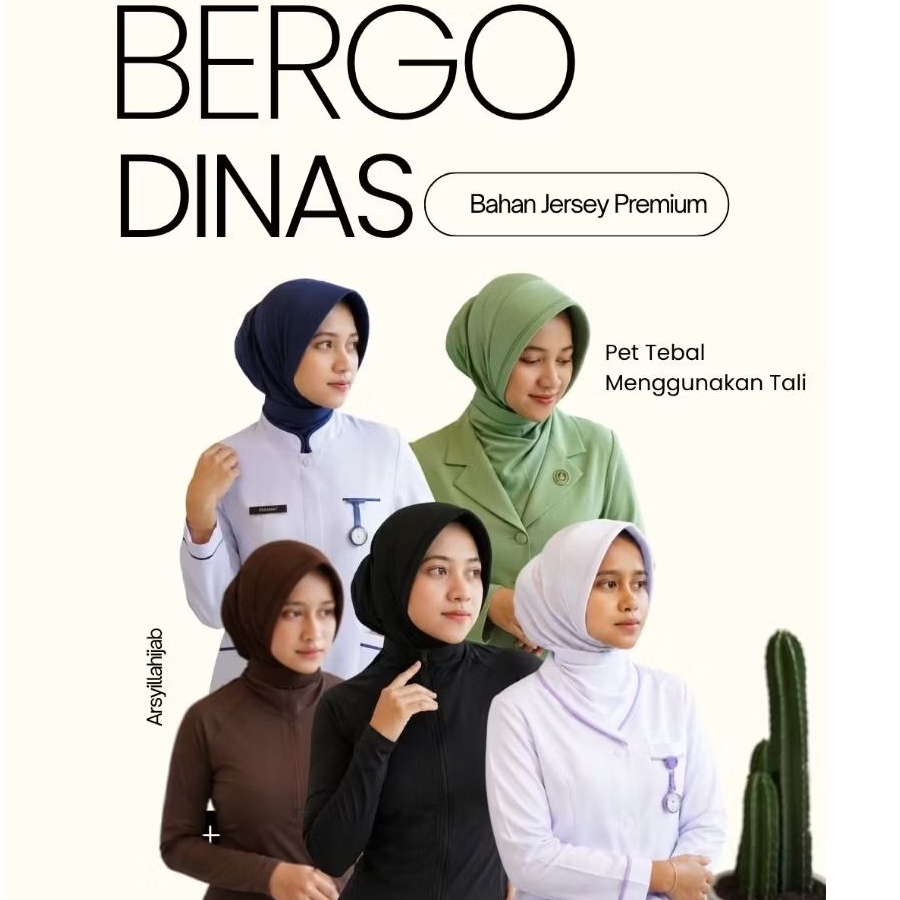 Bergo Dinas/Jilbab Dinas/ Bergo Dinas Tali Ikat Polos/Bergo Olahraga/Bergo Jogging/Bergo Pilates/ber