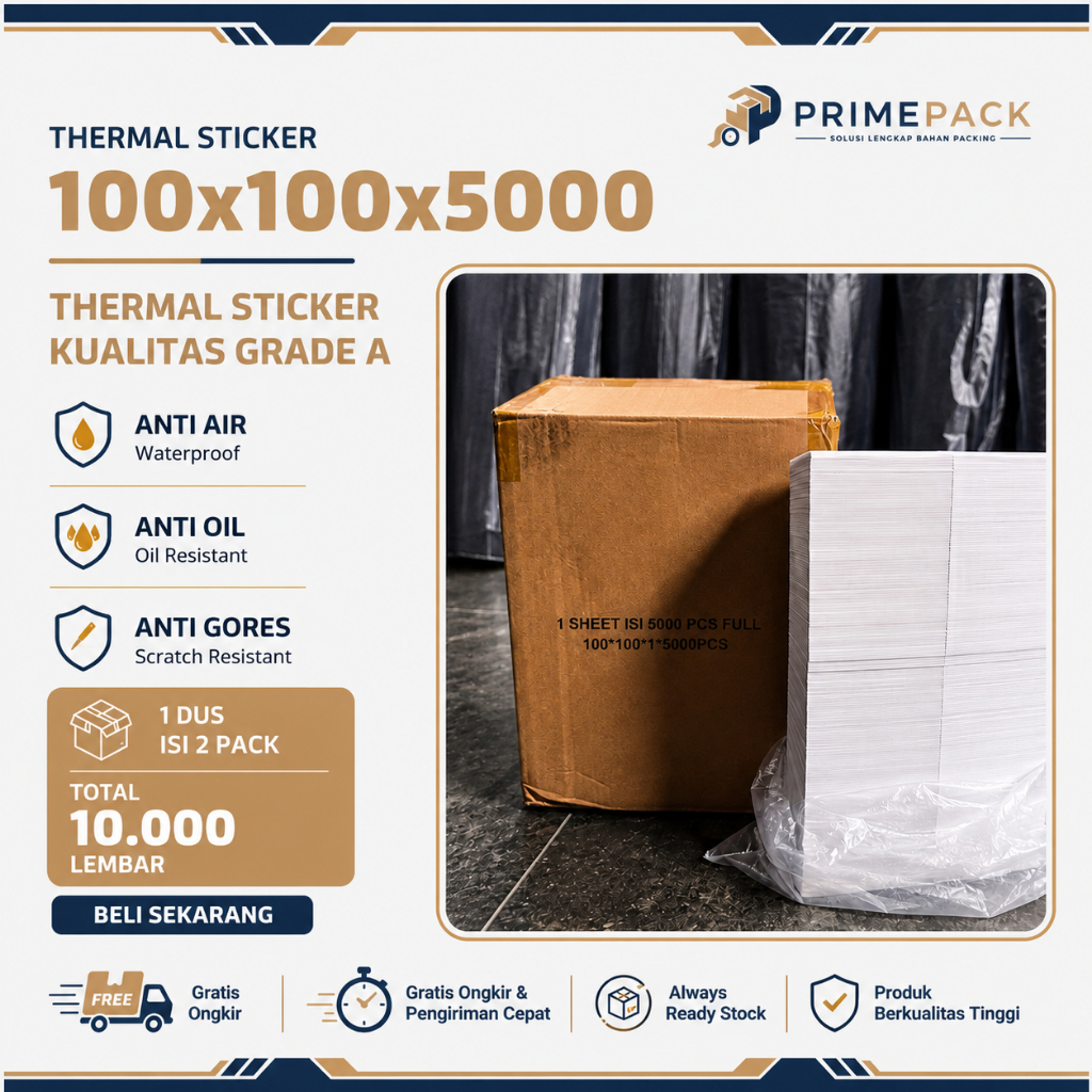 Thermal Lipat Sticker 100x100 isi 5000 lembar 1 Dus isi 10.000 Lembar | Sticker Thermal label  [prim