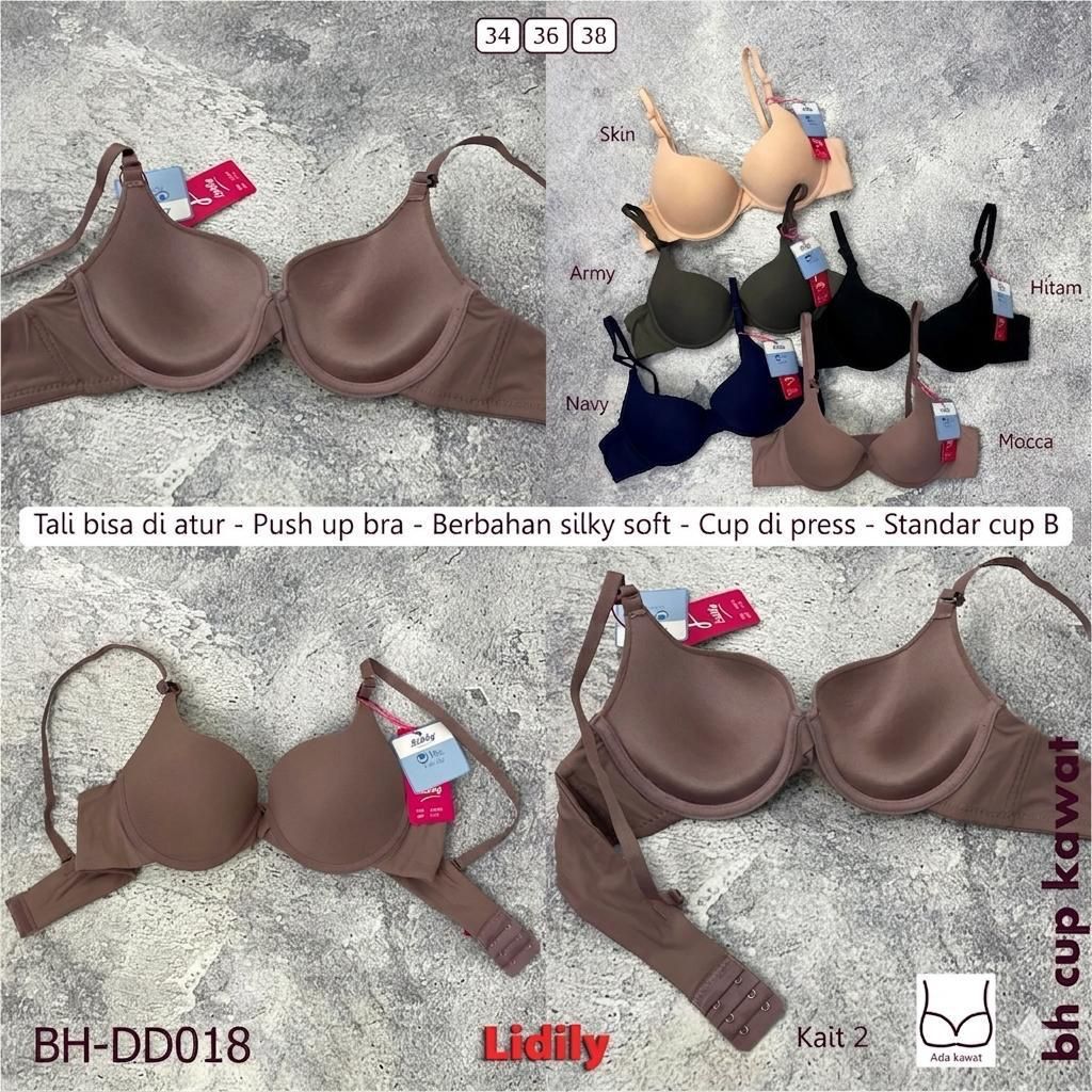 Bh Bra Lidily Push Up DD 018 Cup B (34-38) Kait 2 Licin Busa Sedang Berkawat fk